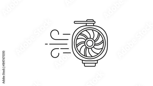 Minimalist Icon of a Jet Engine with Speed Lines Illustrating Motion and Power