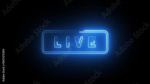 Neon glowing live text on black background.