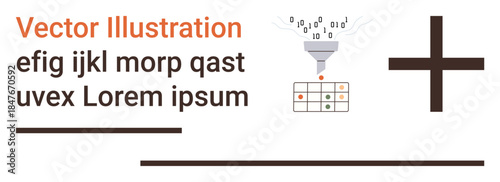 Data processing, automation, digital transformation, machine learning, concepts in technology, futuristic design. Funnel filtering binary code into a grid. Data processing and automation concept