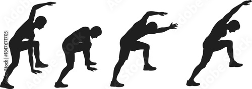 silhouette, movement, exercise, stretching, martial arts, fitness, action, pose, balance, flexibility, training, motion, sequence, athlete,