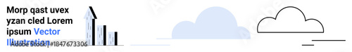 Business growth, data analysis, finance, future planning, cloud integration, digital progress. Minimal graph bars and cloud graphic with placeholder text. Business growth and data analysis concept