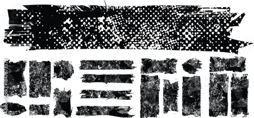 Grunge Paint stripe . Vector brush Stroke . Distressed banner . Black isolated paintbrush collection . Modern Textured shape . Dry border in Black 