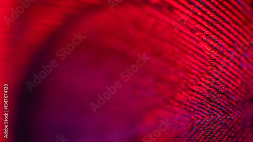 View of vibrant red threads intertwine, casting shadows and light in a mesmerizing dance of texture and color, Portland, Oregon, United States.