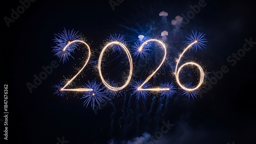2026 Fireworks Celebration in Night Sky New Year Concept