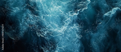 Ocean Waves Crashing Turbulent Deep Blue Sea Water from Above Aerial View