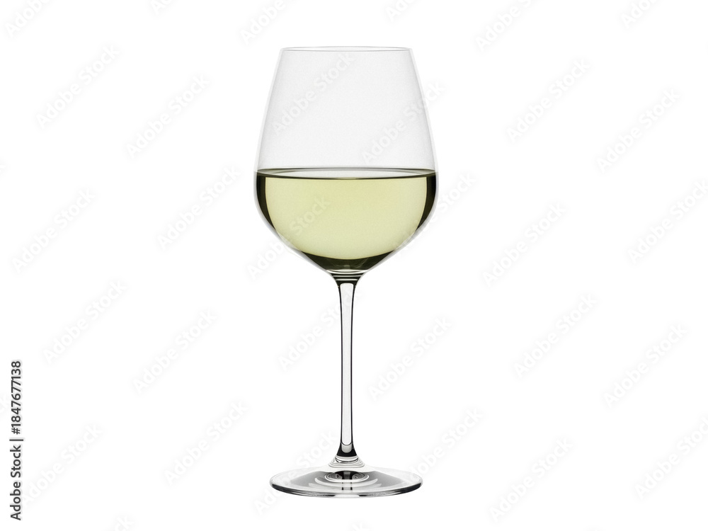 Fototapeta premium Isolated glass of white wine, crisp and clear, served in a tall stemmed, elegant glass