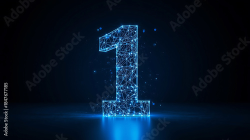 Futuristic glowing digital number one symbol on dark background