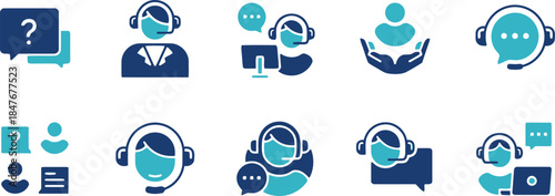 Customer support vector icon set featuring help and assistance