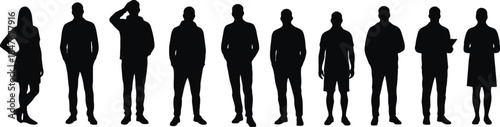 Set of Different Standing Silhouette People in Various Poses