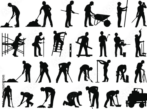 Set of worker silhouette