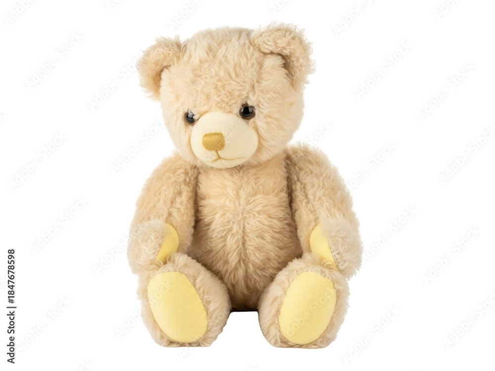 Obraz premium Isolated stuffed toy animal with light tan fur sitting upright without background