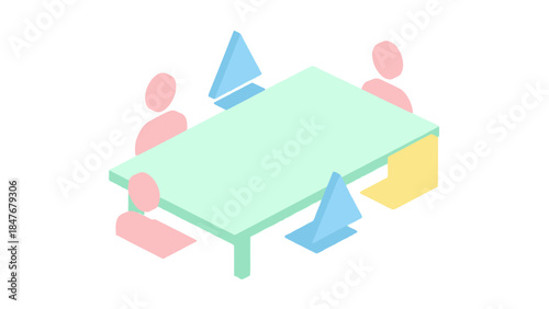Minimalist Illustration of a Business Meeting with Four People Around a Table