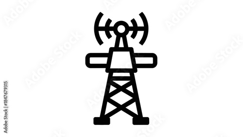 Minimalist Illustration of a Classic Radio Transmission Tower with Antennas and Base Structure