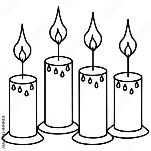 four candles with mystery lights  on white background