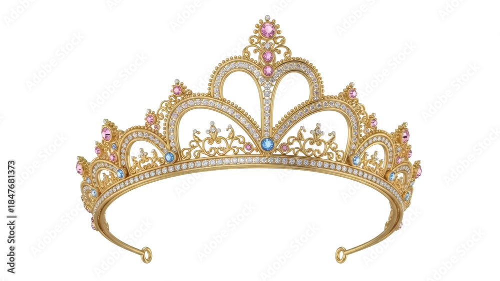 Fototapeta premium Isolated ornate gold tiara with diamonds, perfect for princess royalty or fairytale queen