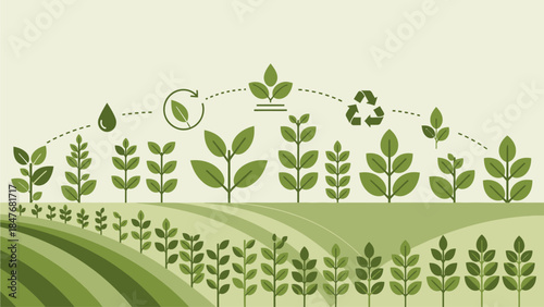 Green Growth and Sustainability Illustrating the Cycle of Plant Life and Environmental Care