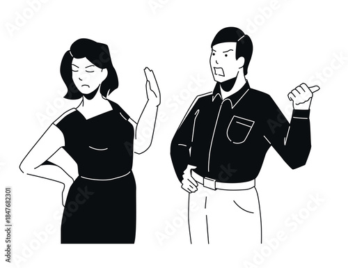 Couple Argument - Black and White Flat Design Illustration