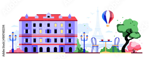 Travel to France - colorful flat design style illustration