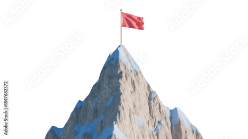 Foto Isolated mountain peak with red flag at the summit symbolizing victory and achie