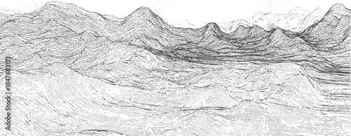 Black and white topographic map lines depicting rolling hills and mountains abstract background contour
