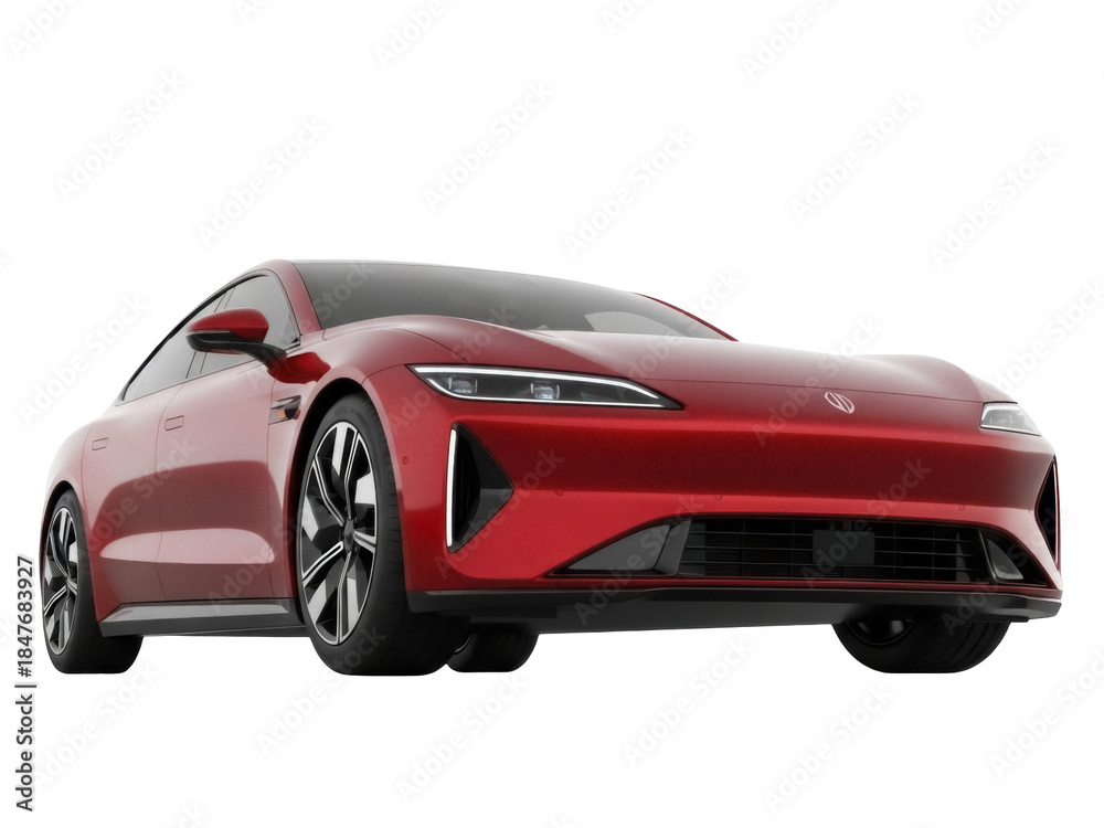Naklejka premium Isolated Red luxury electric sedan concept car for eco-friendly transportation solutions