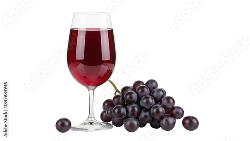 Tableau sur toile Isolated composition of red wine in glass and black grapes, elegant wine present