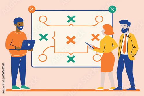 A diverse business team collaborating on strategic planning and problem solving