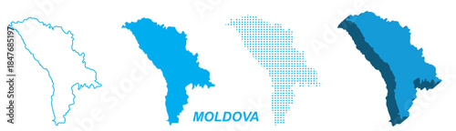 Moldova Map Vector Set, Europe Outline Silhouette Dotted 3D Solid Shapes, Moldova Country Infographic Template, Editable EPS Moldova Geography