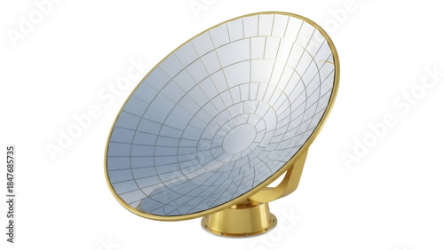 Foto Isolated parabolic solar concentrator, experimental renewable energy production