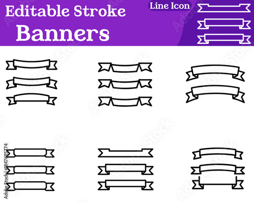 A clean banners icon featuring a horizontal ribbon with softly curved edges and subtle folds. Designed with minimal lines it symbolizes announcements promotions highlights celebrations decorative.
