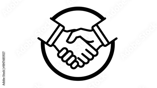 Minimalist Illustration of a Handshake Inside a Circular Frame Symbolizing Agreement and Cooperation