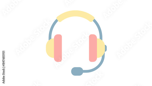 Minimalist Illustration of a Headset with Microphone in Soft Pastel Shades for Communication or