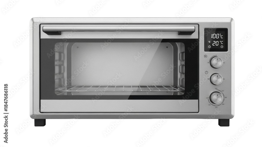 Obraz premium Isolated Silver Electric Toaster Oven Appliance, Culinary Kitchenware for Baking, Cooking Food