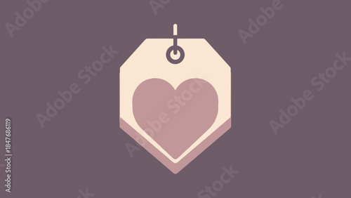 Minimalist Illustration of a Heart-Shaped Tag or Label with a Modern Flat Design
