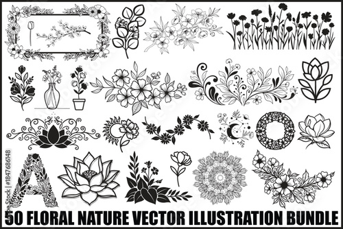 50 Floral Nature Vector Illustration