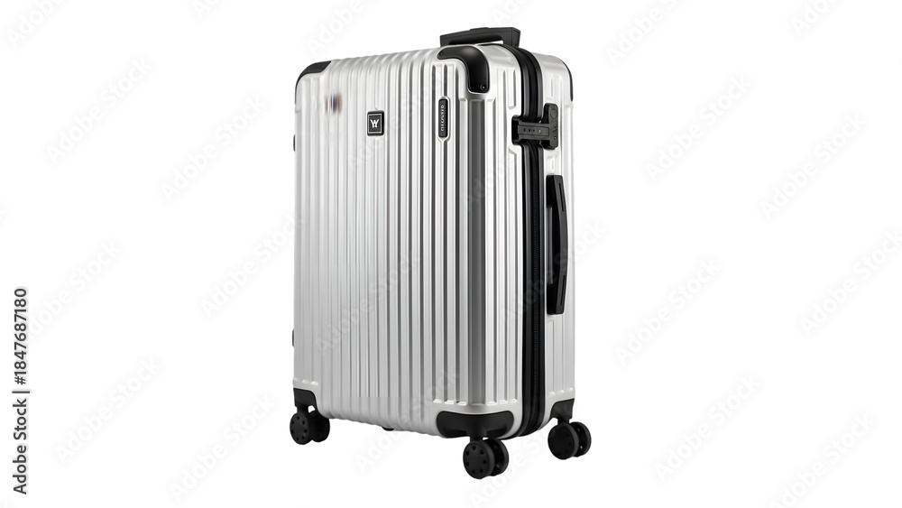 Fototapeta premium Silver hard sided suitcase isolated on transparent background