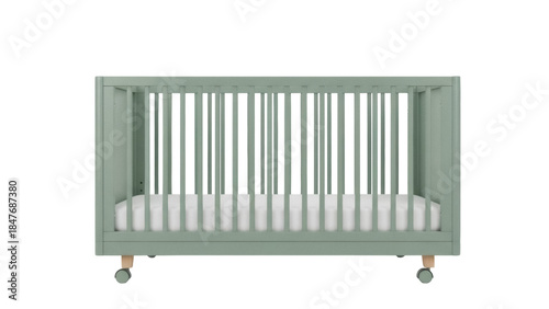 Wallpaper Mural Isolated sage green crib with wheels, baby furniture for nursery design, child's bed Torontodigital.ca