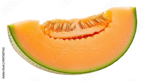 Foto Isolated slice of cantaloupe showing the seeds, sweet and juicy, fresh produce