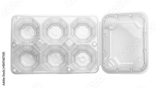 Fotografie Isolated clear plastic clamshell container, multi-compartment food packaging sol