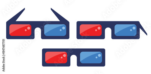 3D cinema glasses set illustration isolated on white background