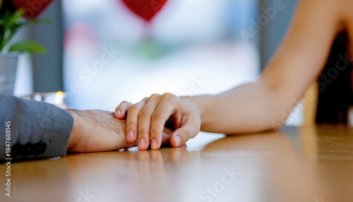 Couple holding hands on valentines evening in a restaurant 
