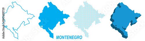 Montenegro Map Vector Set, Europe Outline Silhouette Dotted 3D Solid Shapes, Montenegro Country Infographic Template, Editable EPS Montenegro Geography