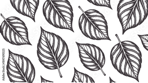 Black and white detailed leaf venation pattern seamless