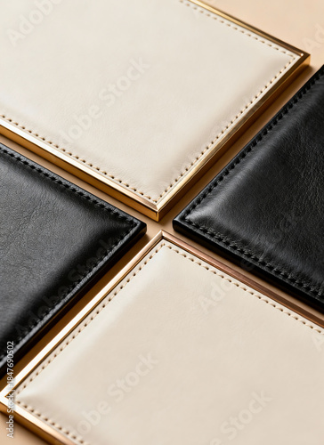 A close up of leather panels with stainless made for wall panelling decorate