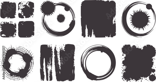 Black grunge texture squares and circles white