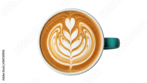 Foto Isolated cappuccino art, frothy heart shape on crema with coffee cup, delicious,