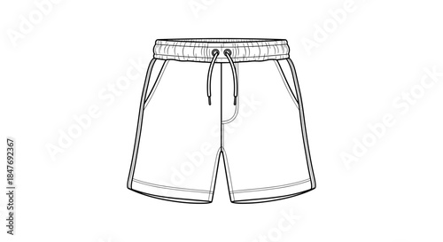 Illustration of fleece shorts with drawstring and pockets, isolated on a white background, showcasing detailed stitching and casual design