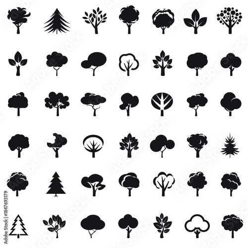 Black Symbol of Trees. Set outlline icons.
