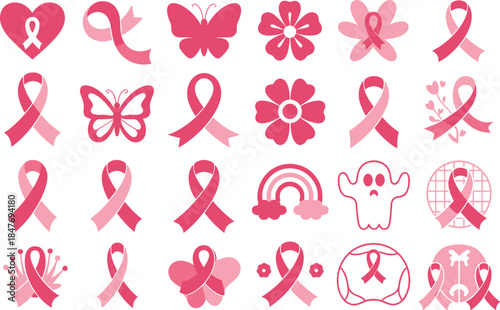 Breast cancer awareness ribbons set