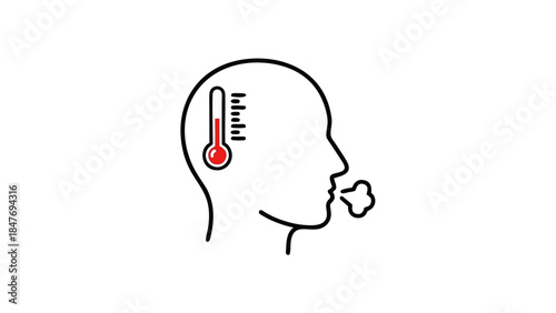 Fever and Sickness Concept Thermometer Inside Human Head Silhouette with Exhaling Steam